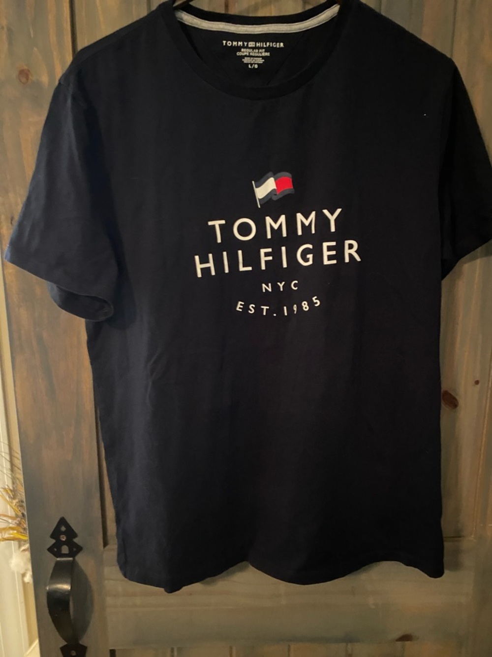 Tommy Hilfiger Navy Tee with White Logo and Red Accent